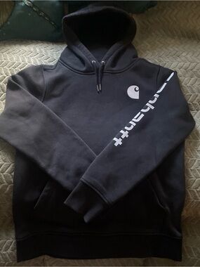 Carhartt Black Logo Hooded Sweatshirt with Sleeve Script